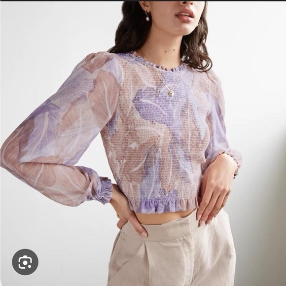 Aritzia Wilfred Lilac Sheer Floral Blouse - Picture 1 of 8